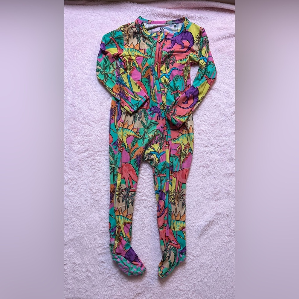NWOT Bums & Roses 6-9 Month Vibrant Dinosaur Bamboo Fottie